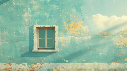 A solitary closed window against a freshly painted house wall. Perfect for cover art, cards, interior design, banners, posters, brochures, or presentations.