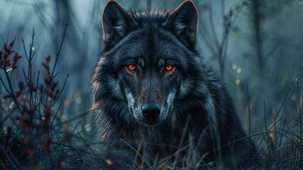 Evil Wolf at Night - obrazy, fototapety, plakaty