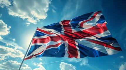 The United Kingdom flag fluttering in the wind.  