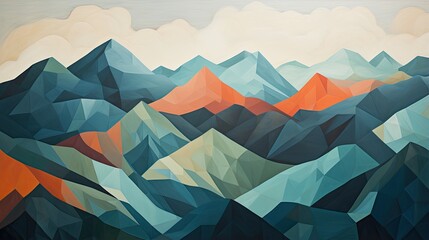 a low poly mountains with blue and orange hills