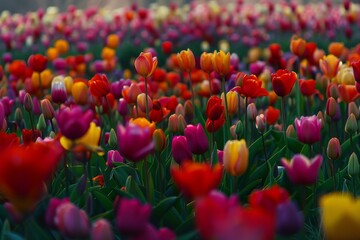 Fototapeta premium Colorful tulips on sunny background