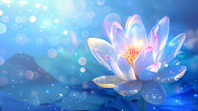 Close-up of image of lotus in water, illustration of natural flower scene during summer solstice