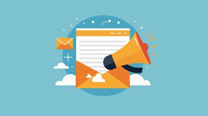 A digital newsletter template featuring a megaphone icon, designed for teams to communicate announcements and updates effectively