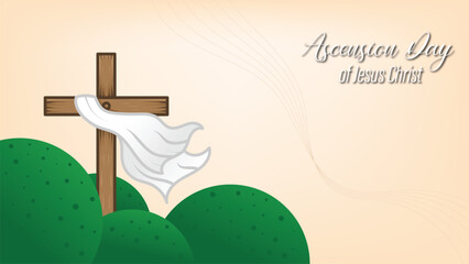 vector design of a cross and robe on a hill of clouds for greeting the ascension of Jesus the Messiah
