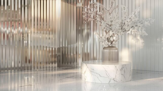 A modern twist on the classic marble pedestal this podium features a unique geometric design and a pristine white marble finish. Set . .