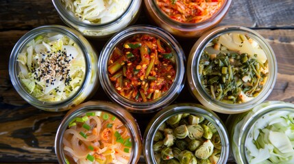 Brassicas: Sauerkraut (cabbage), kimchi (cabbage with chili), fermented green beans, Brussels sprouts - 782648311