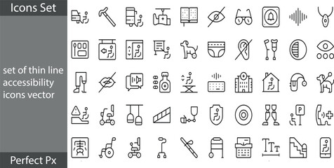 Disability icon set. Containing wheelchair, accessibility, blind, broken leg, disabled, assistance and deafness icons. Solid icon collection. Vector illustration. - obrazy, fototapety, plakaty