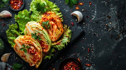kimchi (spicy cabbage with chili flakes) for serving - 782649552