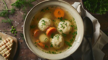 A hearty soup with dumplings made from matzah meal,Traditional Jewish passover - 782650146