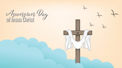 vector design of a cross and robe on a hill of clouds for greeting the ascension of Jesus the Messiah