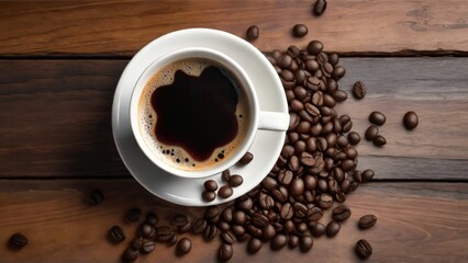 Freshly Roasted Coffee Beans in a White Mug on a Saucer