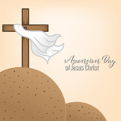 vector design of a cross and robe on a hill of clouds for greeting the ascension of Jesus the Messiah