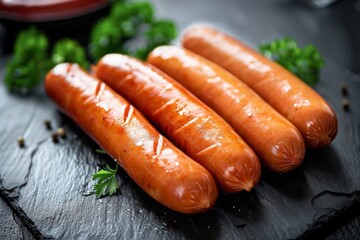 Fried sausages on a dark background