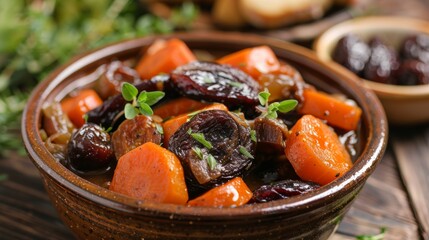A stew often containing carrots, prunes, and other vegetables,symbolizing the Jewish New Yea - 782652125