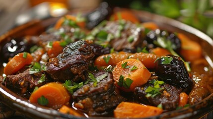 A stew often containing carrots, prunes, and other vegetables,symbolizing the Jewish New Yea - 782652195