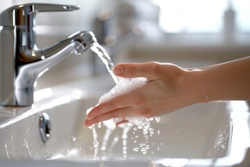 Washing hands under a running water tap