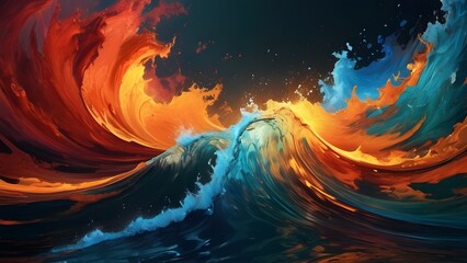 Contrasting colors of blue and orange in abstract artwork