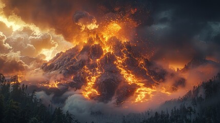 A Volcanic Eruption, a live volcano,A Timelapse Transformation of a live volcano,Natural Disaster - obrazy, fototapety, plakaty