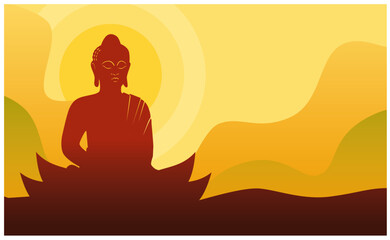 Happy Vesak day. Buddha and lotus illustration. Can be used for poster, banner, logo, slides, greetings. Vector illustration