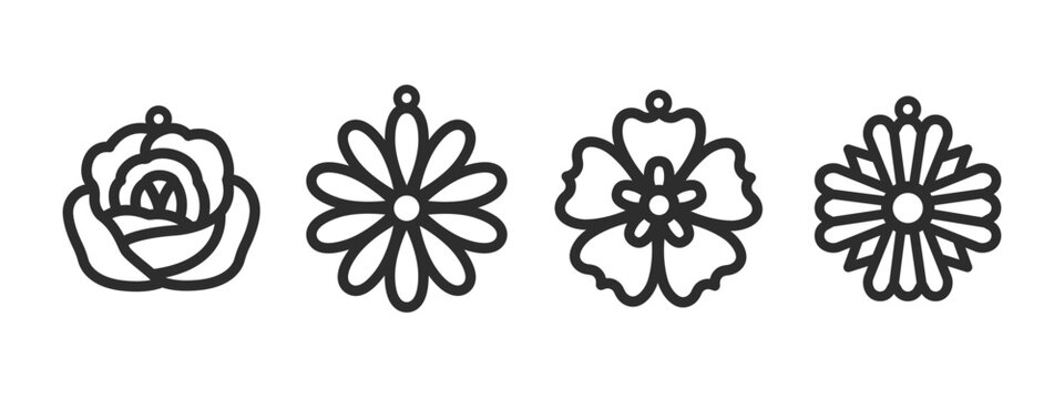 Floral earrings, pendant or keychain design. Jewelry silhouette laser cut template. Cnc cutting with metal, wood or leather
