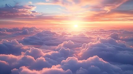 A beautiful sunrise above the clouds, symbolizing hope and new beginnings. For Design, Background, Cover, Poster, Banner, PPT, KV design, Wallpaper, news - obrazy, fototapety, plakaty
