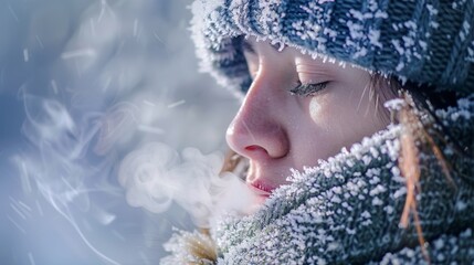 The frosty air is enlivened by the visible breath of those braving the cold. . - obrazy, fototapety, plakaty