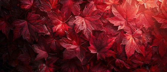Maple leaves turning red, close up, autumn hues, soft backlight, detailed texture
