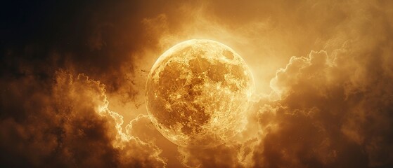 Obraz premium Full moon obscured by wispy clouds, close up, mysterious glow, soft focus