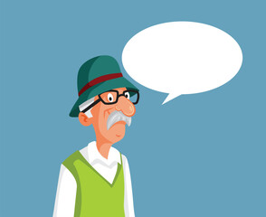 Elderly Man with Empty Speech Bubble Vector Character Cartoon. Senior grandpa announcing some important message 
