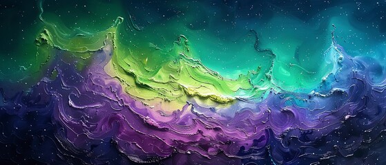 Aurora borealis in night sky, close up, vibrant greens and purples, detailed - obrazy, fototapety, plakaty