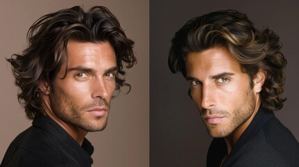 A sidebyside comparison of a mans hair with one photo showcasing his previously unkempt and overgrown mane and the other exhibiting his sharp and stylish new hair by the transformation .