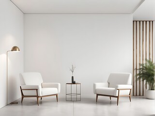  Modern minimal interior with two armchair on empty white color wall background  with copy space