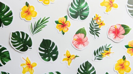 Blank mockup of tropical themed stickers. .