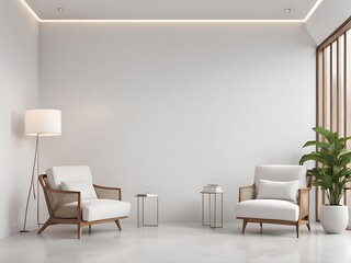  Modern minimal interior with two armchair on empty white color wall background  with copy space