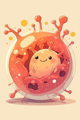A cartoonish creature is sitting inside a red and yellow bubble