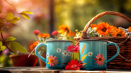 Morning Tea Set Amongst Lush Garden Flowers
