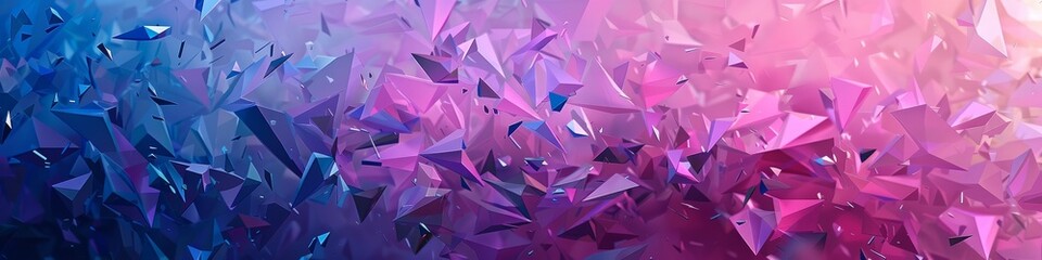 Geometric shapes in a vibrant gradient transitioning from blues to pinks. Banner. - obrazy, fototapety, plakaty