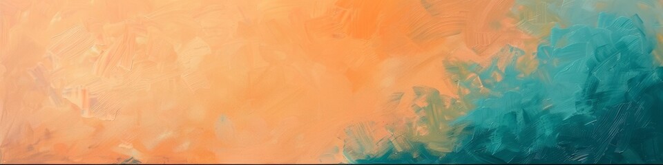 Obraz na płótnie Canvas Abstract painting featuring bold strokes of cyan blue against a peach orange background. Banner.