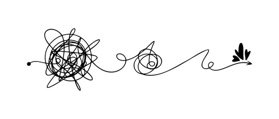 Symbol of complicated way with scribbled round element, Vector illustration.
