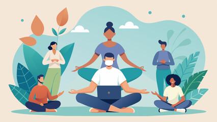 A social media campaign with images of volunteers leading meditation and yoga sessions encouraging others to join in and take care of their