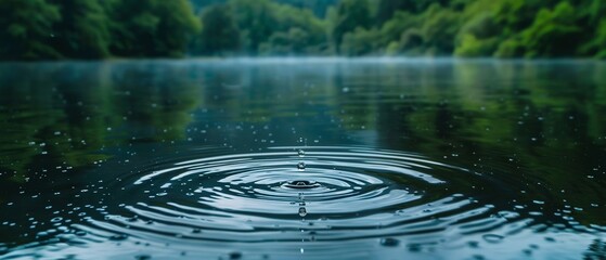 Raindrops on lake, close up, ripple effects, soft focus, natural lighting