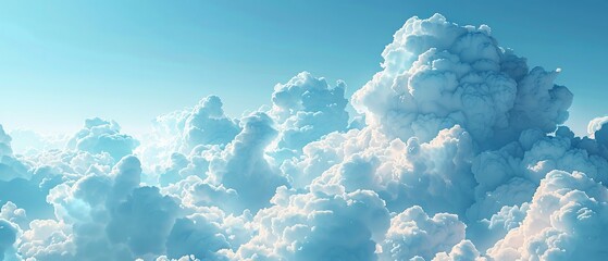 Puffy cumulus clouds, close up, bright white, soft blue sky, fluffy texture - obrazy, fototapety, plakaty