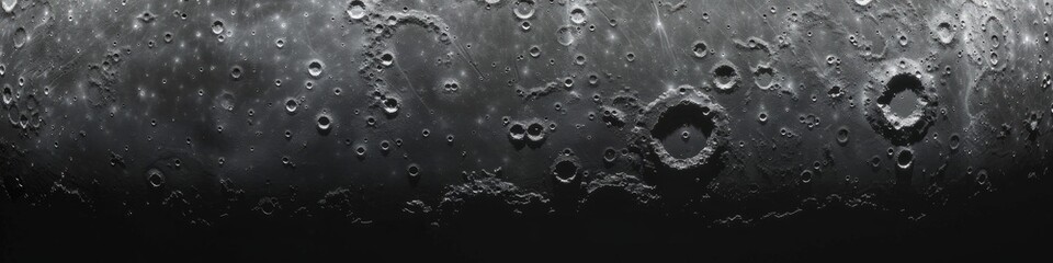 The moons surface with its distinctive craters and rough terrain under a dark sky. Banner. Background. - obrazy, fototapety, plakaty