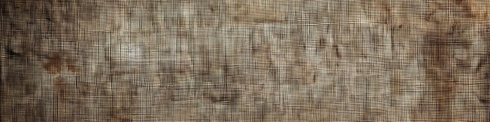 A raw linen canvas with a grungy effect, showcasing wood texture and abstract patterns. Banner.