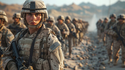 US marines in the desert near the blockpost
