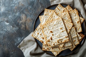 Matzah on a plate, grey background