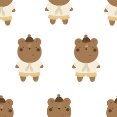 Seamless pattern with cartoon bear toy, baby decor elements. simple flat vector. Hand drawing for children.  baby design for fabric, textile, wrapper, print, baby shower 