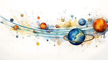 Artistic watercolor universe planet graphic poster web page PPT background