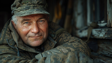 Fototapeta premium Veteran Soldier smiling with his arms crossed.