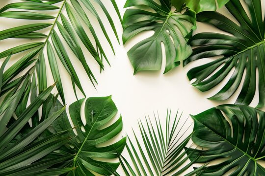 Tropical leaves on a white background